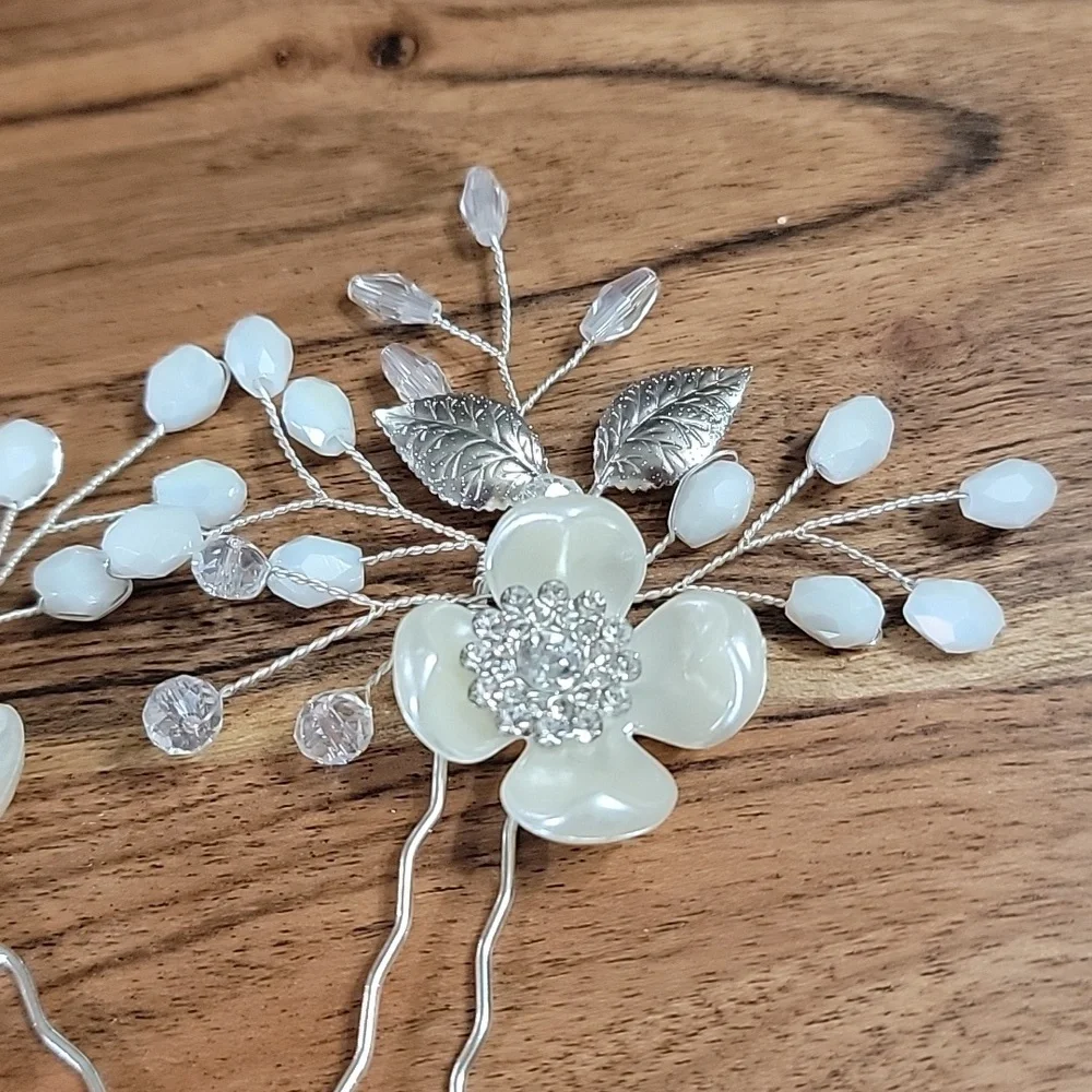 Special Occasions Bridal Floral Leaf Crystal Hairpins Set of 2